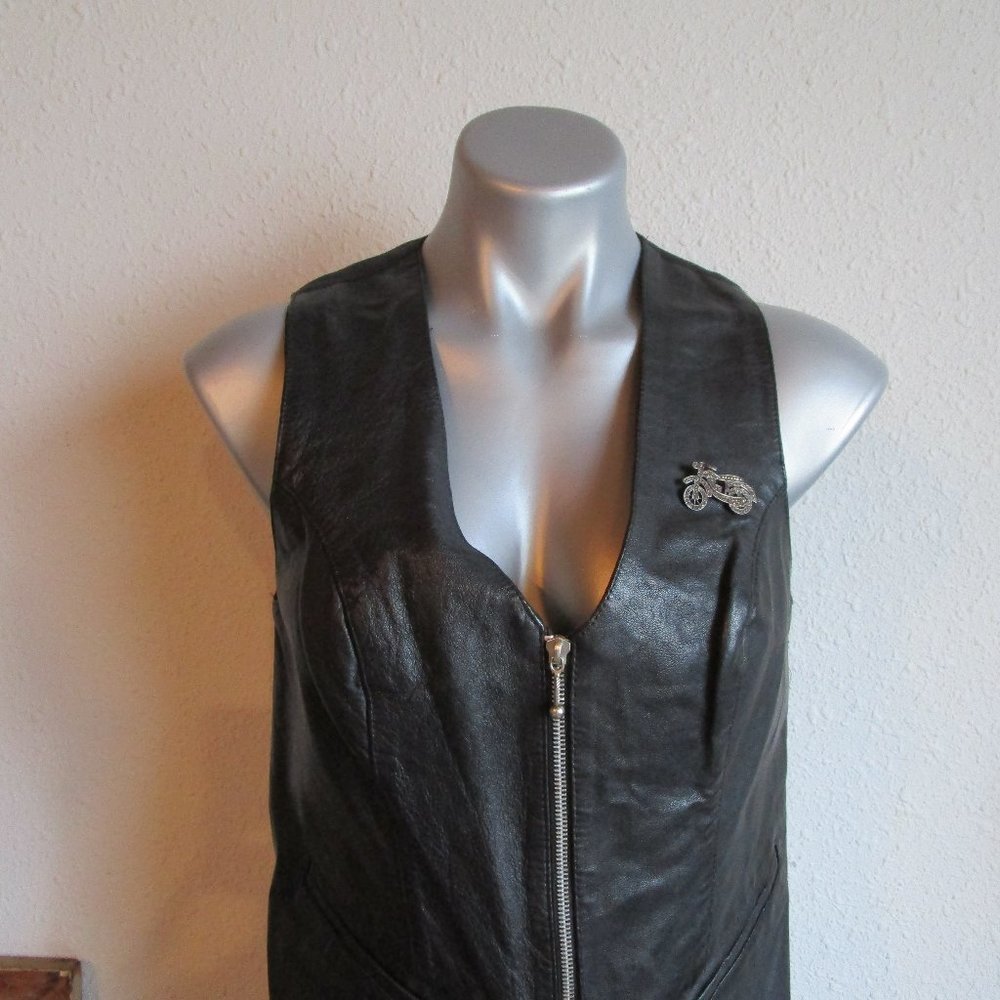 MonaMode leather and polyester biker vest with pin. Large, made India
